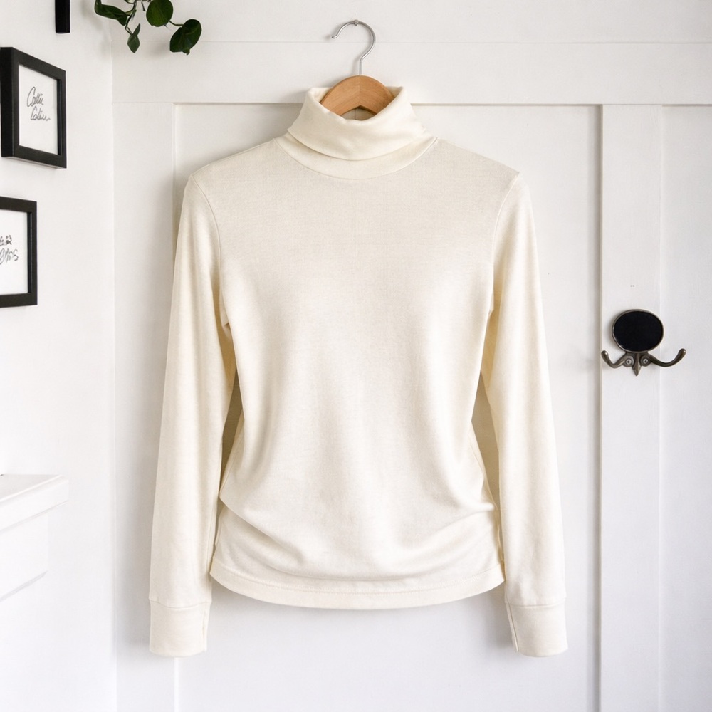 Vintage Sears Perma Prest butter Cotton Turtleneck 70s Minimalist